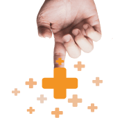 A hand pointing to a healthcare cross icon, symbolizing medical services.