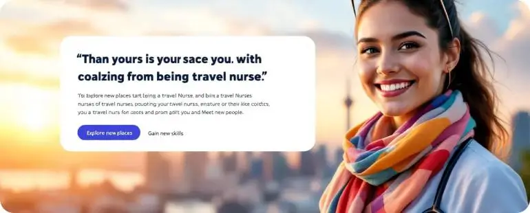 Happy travel nurse exploring a new city with a scenic background