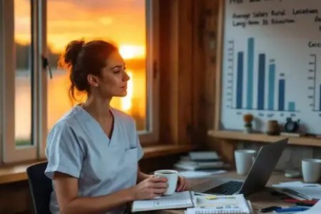 Travel Nurse Reviewing Contract Data at Sunset 450x300