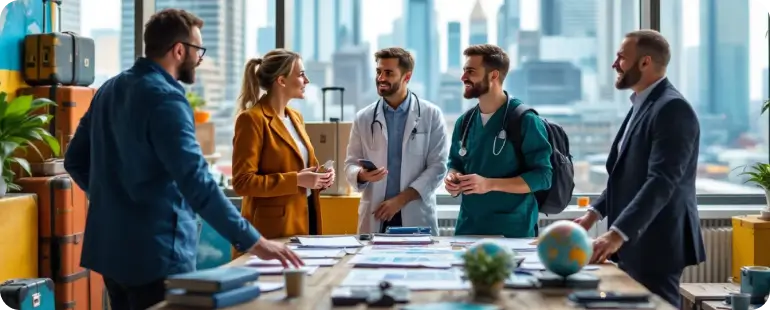 Healthcare recruiters discussing top travel RN contracts with nurses