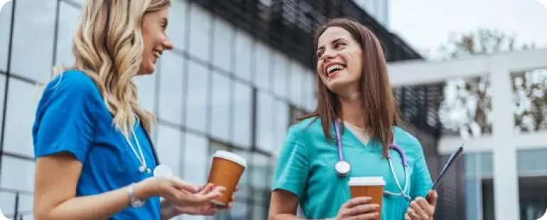 Allied health professionals enjoying a break during travel assignment